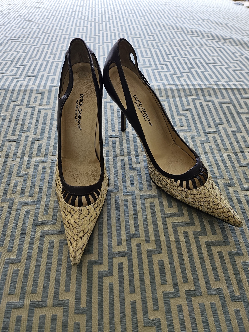 Dolce & Gabbana Python Leather Cutout Pointed Toe Pumps Size 39